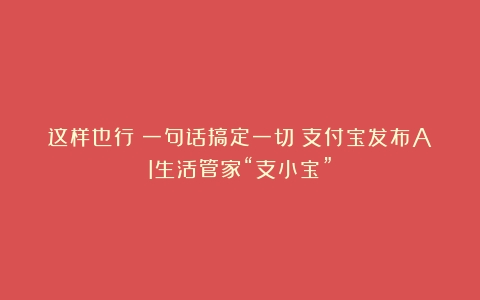 这样也行？一句话搞定一切：支付宝发布AI生活管家“支小宝”