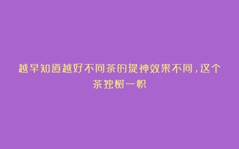 越早知道越好不同茶的提神效果不同，这个茶独树一帜