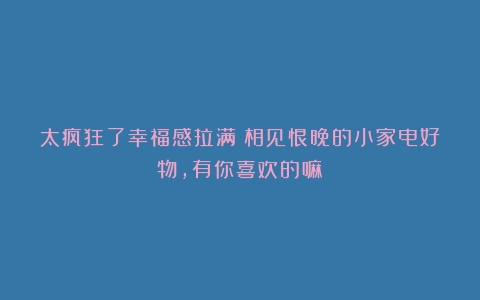 太疯狂了幸福感拉满！相见恨晚的小家电好物，有你喜欢的嘛？