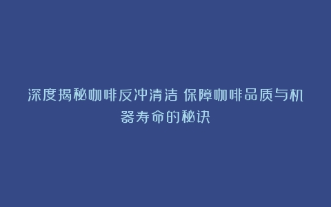 深度揭秘咖啡反冲清洁：保障咖啡品质与机器寿命的秘诀