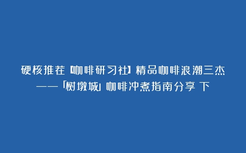 硬核推荐【咖啡研习社】精品咖啡浪潮三杰——「树墩城」咖啡冲煮指南分享（下）