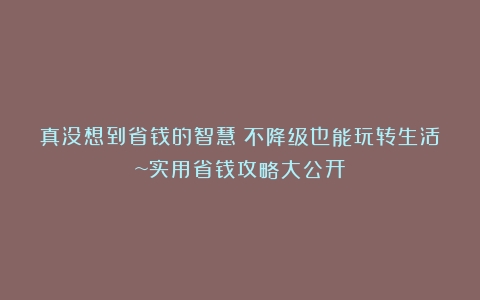 真没想到省钱的智慧！不降级也能玩转生活~实用省钱攻略大公开