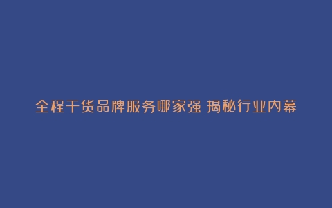 全程干货品牌服务哪家强？揭秘行业内幕！