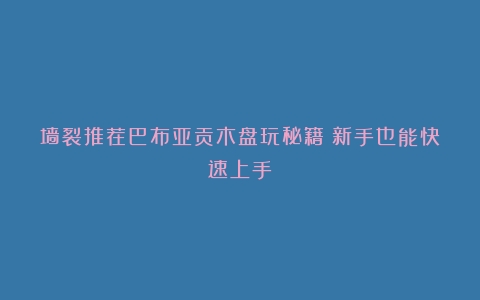 墙裂推荐巴布亚贡木盘玩秘籍！新手也能快速上手