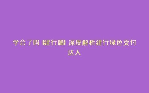 学会了吗【建行篇】深度解析建行绿色支付达人