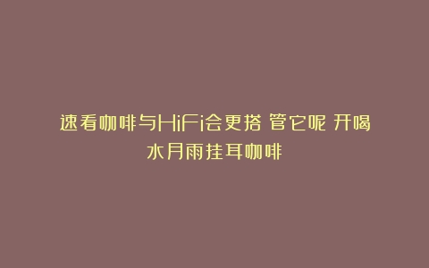 速看咖啡与HiFi会更搭？管它呢！开喝水月雨挂耳咖啡