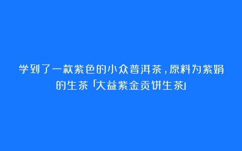 学到了一款紫色的小众普洱茶，原料为紫娟的生茶「大益紫金贡饼生茶」